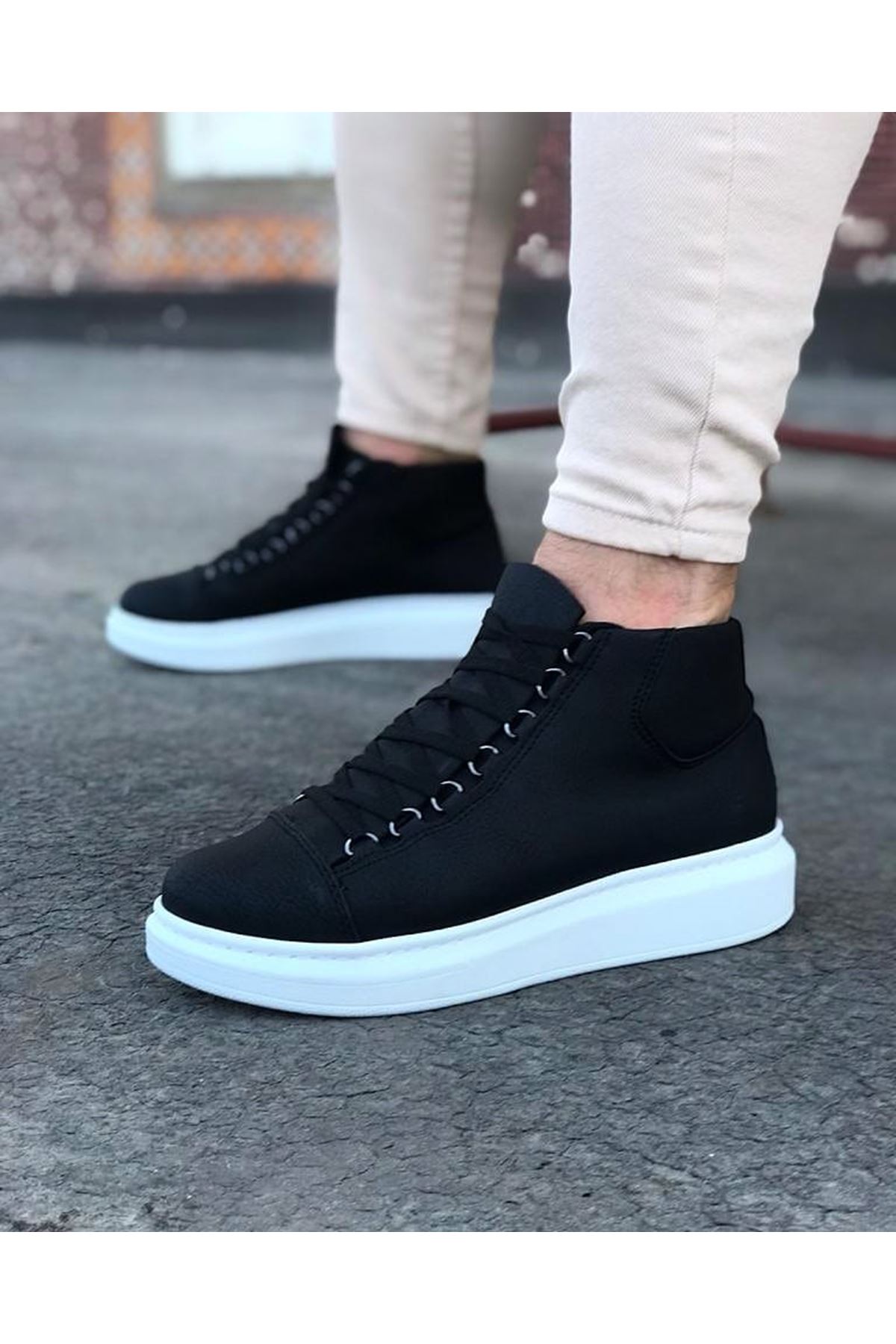 WG032%20Siyah%20Bağcıklı%20Sneakers%20%20Yarım%20Bilek%20Bot